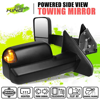 Powered Heated Smoked LED Signal Tow Mirrors For Dodge Ram 1500 2500 3500 02-09 • $140