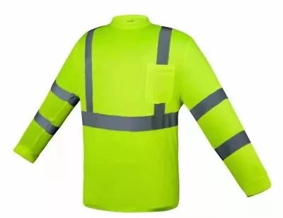 Yellow High Visibility Long Sleeve Safety Shirt Reflective Stripes /Choose Size  • $11.99