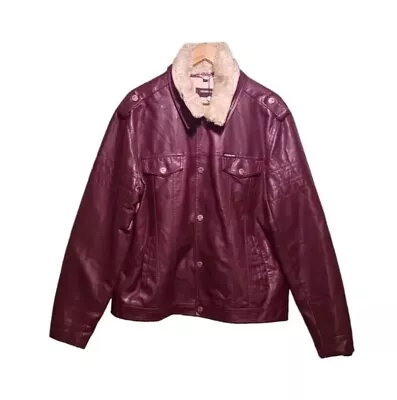 NWT Members Only Heritage Bomber Jacket Oxblood Faux Leather Faux Sherpa XL • $40