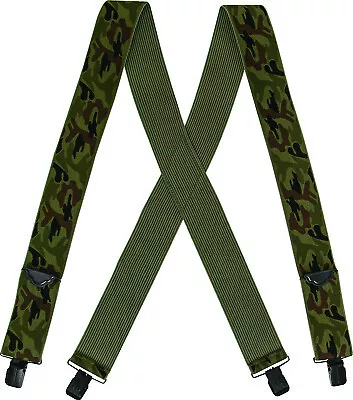 Heavy Duty Suspenders X Back Clip Adjustable Braces Strong Elastic Thick 2  Wide • $17.99