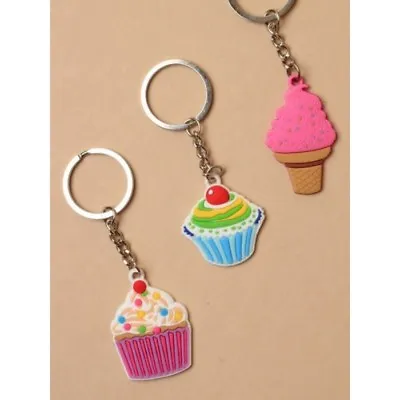 £4.45 • Buy Pack Of 3 Cupcake Key Rings Bag Charm Lunch Box Charms Novelty Etc UK SELLER