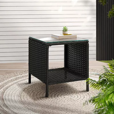 Gardeon Coffee Side Table Wicker Desk Rattan Outdoor Furniture Garden Black • $76.45