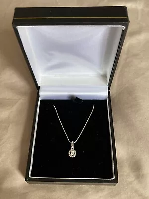 9ct White Gold & Diamond Cluster Pendant 18 Inch Snake Chain Unworn • £249