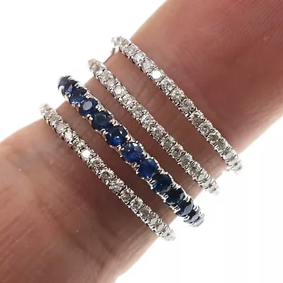 Meria T 14k Solid White Gold Natural Blue Sapphire And Diamond Band Ring Sz 6.75 • $1296.75