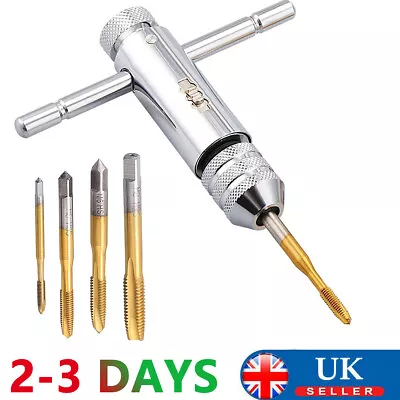 5Pcs Tap Wrench & Chuck Set Tool T Bar Handle Metric M3 M4 M5 M6 M8 And Die Set • £10.89