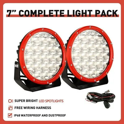 Pair Spot 7inch Round LED Driving Work Lights Spotlights Red Offroad 4x4 SUV ATV • $89.95
