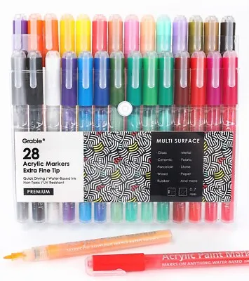 Grabie Acrylic Paint Markers 28 Colors0.7 Mm Extra Fine Tip Paint Markers • $39.99