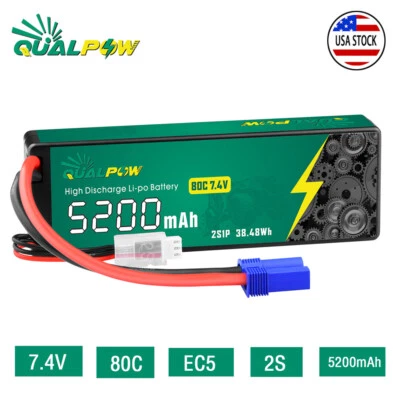 $15.99 • Buy Qualpow 7.4V 80C 5200mAh 2S LiPo Battery EC5 Hardcase For RC Car Heli Boat Truck