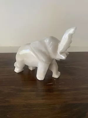 Hand Carved Marble Alabaster Stone Trunk Up Elephant Figurine 4” • $3.99