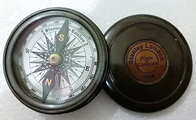 2.5  Robert Frost Vintage Navigational Poem Compass Brass Stanley London Compass • $18.90