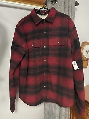 Men's Old Navy Plaid Wool-Blend Sherpa-Lined Shirt Jacket Large Red Buffalo NWT • $59.99