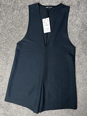 Bnwt Zara Black Sleeveless Plunge Neck Centre Seam Playsuit Size M Rrp £25.99 • $16.18