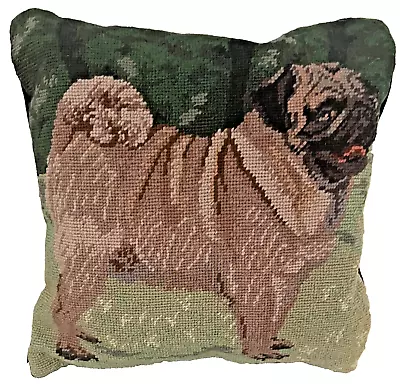 Vintage Pug Wool Needlepoint Pillow • $59.99