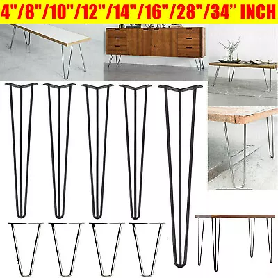 £37.55 • Buy 4x Hairpin Table Legs Hair Pin Legs Set For Furniture Bench Desk Metal Steel DIY
