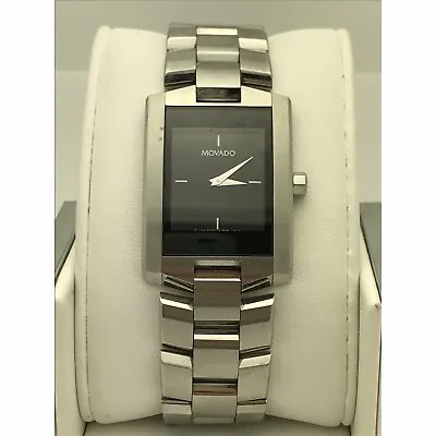 Movado Men's Eliro Rectangle Black Dial Stainless Steel Bracelet Watch • $375