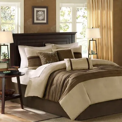 Modern 7pc Taupe & Brown Microsuede Comforter Set AND Decorative Pillows • $179.99