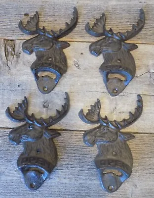 4 Cast Iron Moose Bottle Openers Open Cabin Decor Beer Bar Soda Wall Mount Rust • $23.99