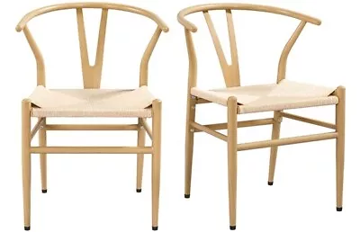 2pcs Dining Chair Weave Arm Chair Weave Modern Chair Mid-Century Metal Chair • £50