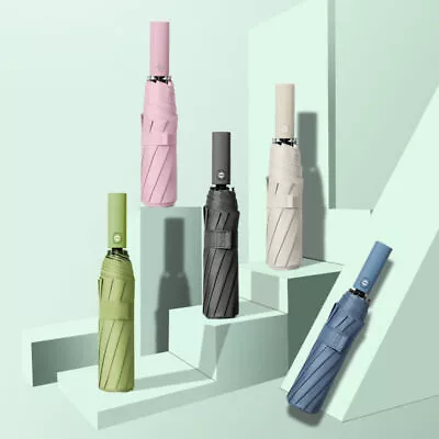 $12.99 • Buy Umbrella Auto Open Compact Windproof Double Layer 3 Folding Parasol Umbrella 