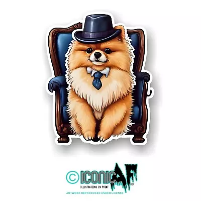 Funny Gangster MOB Boss Pomeranian Dog Hat & Tie Vinyl Car Sticker Decal 10cm • £2.59