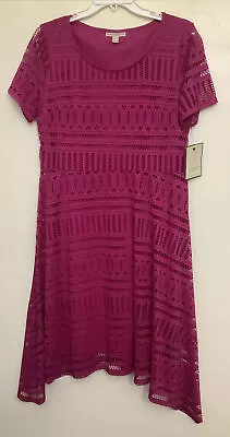 NWT Dana Buchman Dress Lace Fuchsia Size Large Lined Asymmetrical RTP $50 • $29.99