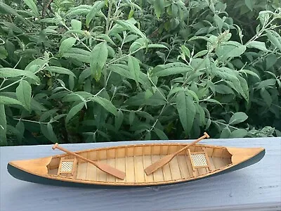 $59 • Buy Vintage  Wood Canoe 16” Scale Model With Wood Paddles