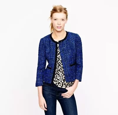 J. Crew Tweed LADY Jacket Blazer Wool Blend Blue Black Size 0 • $49.99