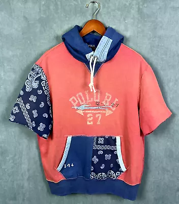 New! Polo Ralph Lauren Hoodie Sweater -l- Blue Red Bandana Patch Surf Retro S/s • $64.79