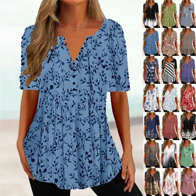 $3.79 • Buy Ladies Holiday Swing Long Tops Blouse Womens Casual Loose V Neck Flared T-shirt
