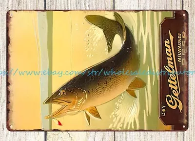 Milwaukee GETTLEMAN BEER MUSKY FISH BASS Metal Tin Sign Interior Dorm Room • $18.94