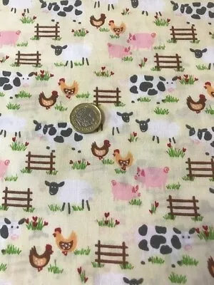 £4 • Buy FARM YARD Fabric Craft Cotton Farmers Material Sheep Chickens Face Masks Pigs
