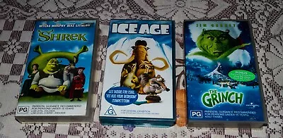 Animation VHS Bundle X 3 The Grinch Shrek & Ice Age • $19.95