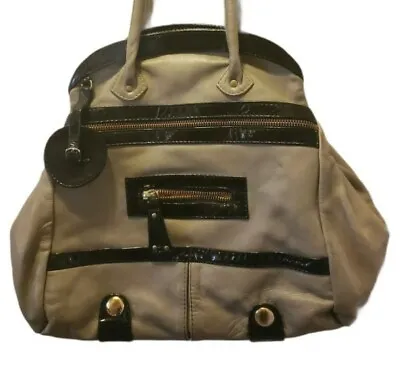 Gustto Leather Satchel Hobo Handbag Grey & Black Patent Designer Luxury Purse • $38.69