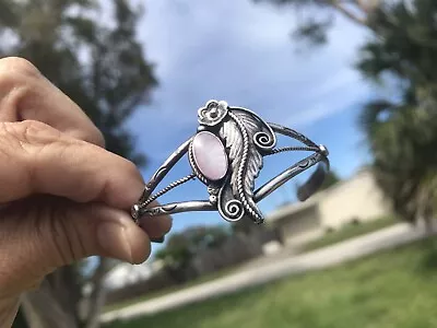 Vintage Native American Sterling Silver Bracelet Rose Quartz. • $69