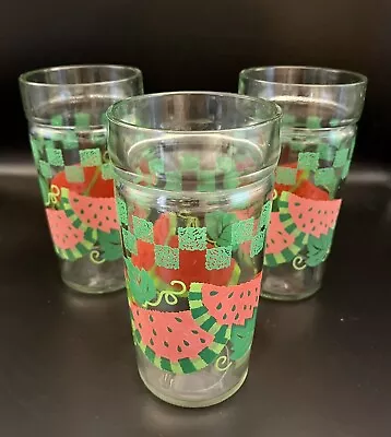 Anchor Hocking 1960’s Vintage Drinking Glasses With Watermelon Pattern. Set Of 3 • $11.90