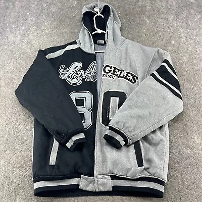 VINTAGE Los Angeles Jacket Men XL Grey Black Full Zip Hoodie Patchwork Baggy Y2K • $22.45