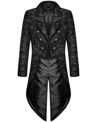 Fashion Mens Gothic Steampunk Tailcoat Jacket Black Brocade Damask Wedding Coat • £42.11