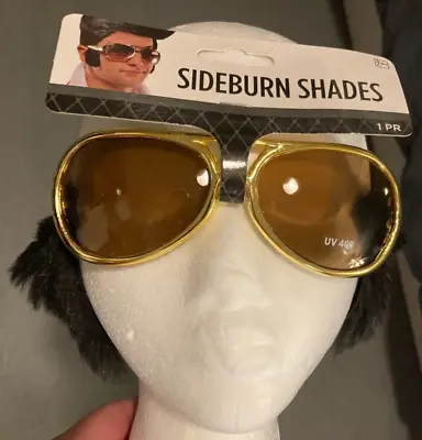 Elvis Presley Sunglasses With Sideburns Gold Costume Glasses Dark Lenses NEW • $5.95