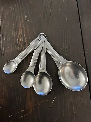 Vintage Aluminum Metal Measuring Spoons Oval Nesting Set Of 4 On Ring • $6.59