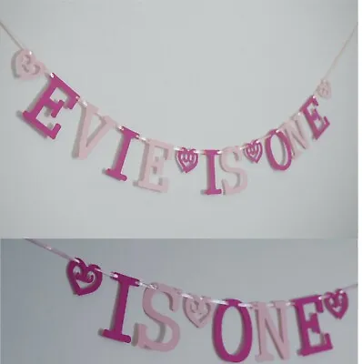 £4.95 • Buy HEARTS Butterflies GIRLS 1st BIRTHDAY BANNER Bunting CAKE SMASH Party 2nd 3rd 4t
