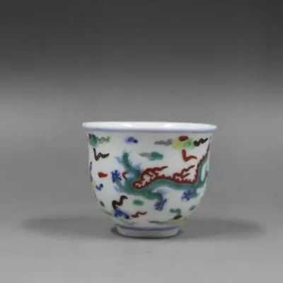 2.5  China Ming Blue White Doucai Contrasting Colors Porcelain Animal Dragon Cup • $28