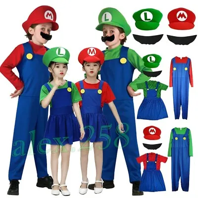 Kids Baby Boys Girls Super Mario Bros Luigi Costume Suit Fancy Dress Outfit • $17.73