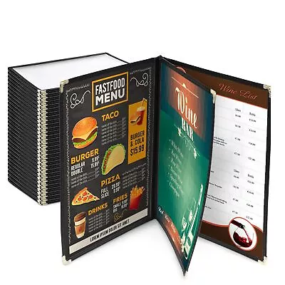 WeChef 30pcs 8.5x14  Menu Cover 3 Page 6 View Restaurant Cafe Club Black • $109.90