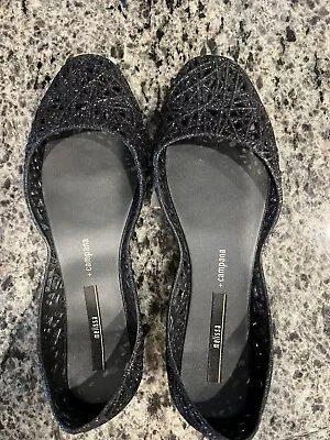 Womens Melissa Black Glitter Campana Fitas II Flats Size 9 Shoes Jelly • $4