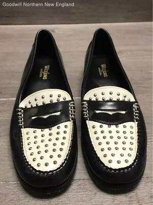 G H Bass Womens Weejuns Wayfarer Penny Loafers Black White Studded Sz 7.5M • $14.99