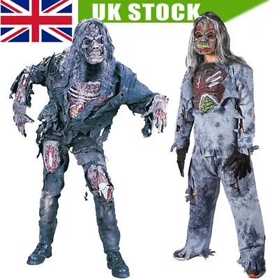 Adult Men's Zombie  + Mask Adult Halloween Fancy Dress Costume Male Party Outfit • £29.44