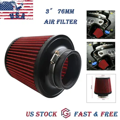 3  Red 76mm Dry Air Filter Inlet Cold Air Intake Cone Replacement Quality • $14.99
