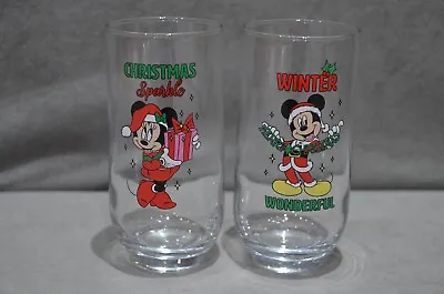 2x Mickey & Minnie Mouse Christmas 40cl 400ml Highbll Drinking Glass Tumbler New • £12.99