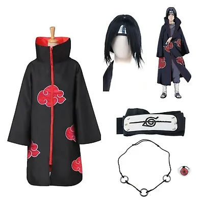 Naruto Akatsuki Costume Cloak Robe Anime Cosplay Itachi Outfit Headband • $21.99