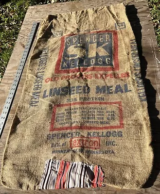 Vintage Potato Burlap Sack Bag SK Spencer Kellogg Linseed Meal Patches Potatoes • $9.99